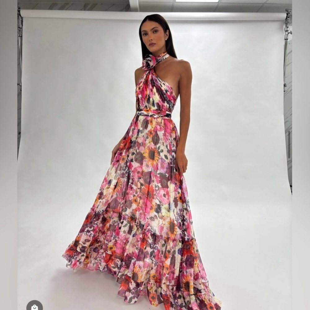 Mac Duggal Pink and Red Halter Sundress for Weddings